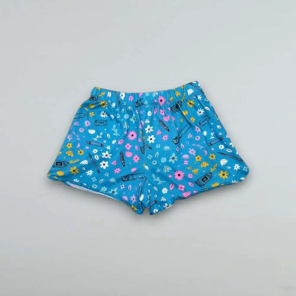 Girls Blue Floral School Print Pajama Sleep Shorts Size L 10/12